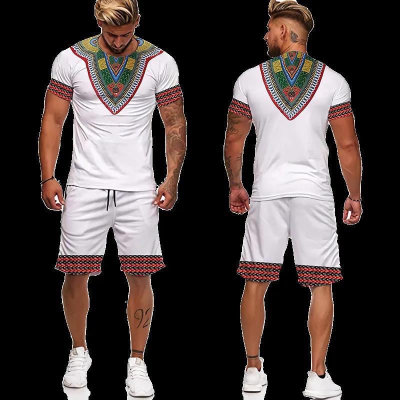 African Clothes For Men 3D Printed Ethnic Style T-Shirt Set Vintage Casual T-Shirt Shorts Oversized Suit Tracksuit 220622