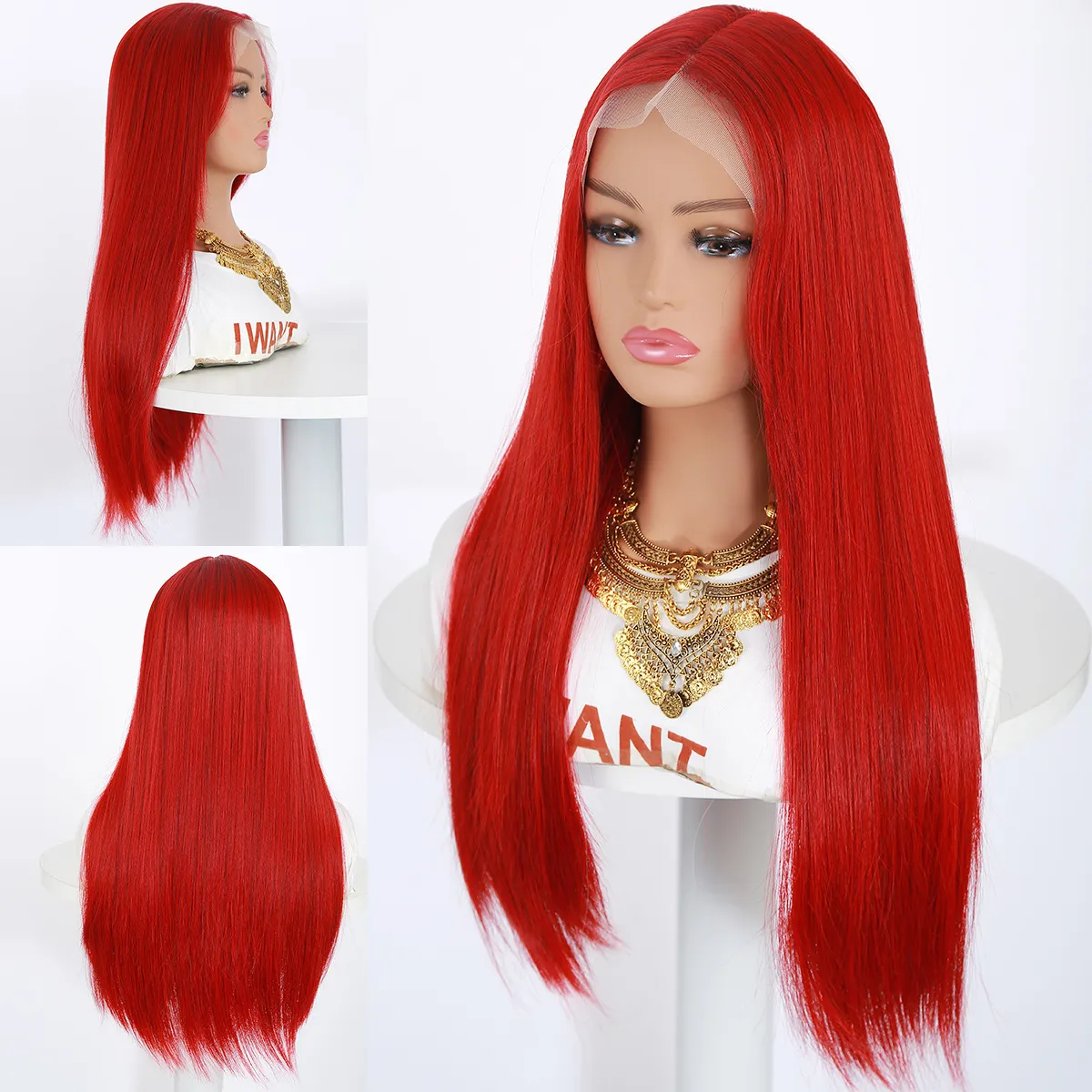 24 Inches Long Straight Synthetic Wig Simulation Human Hair Wigs for Women CX-18763