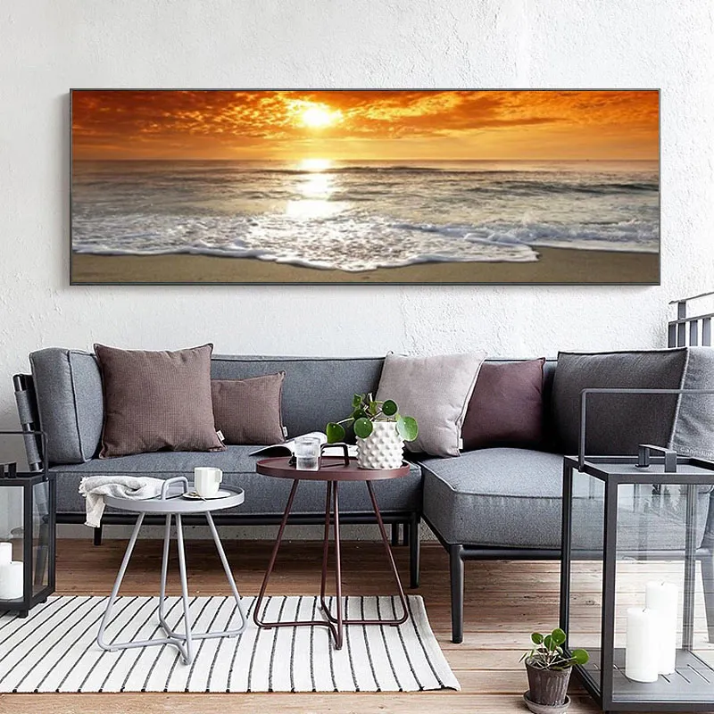 Landscape Posters Canvas Painting Natural Sea Beach Sunset Wall Art Picture for Living Room Home Decor No Frame