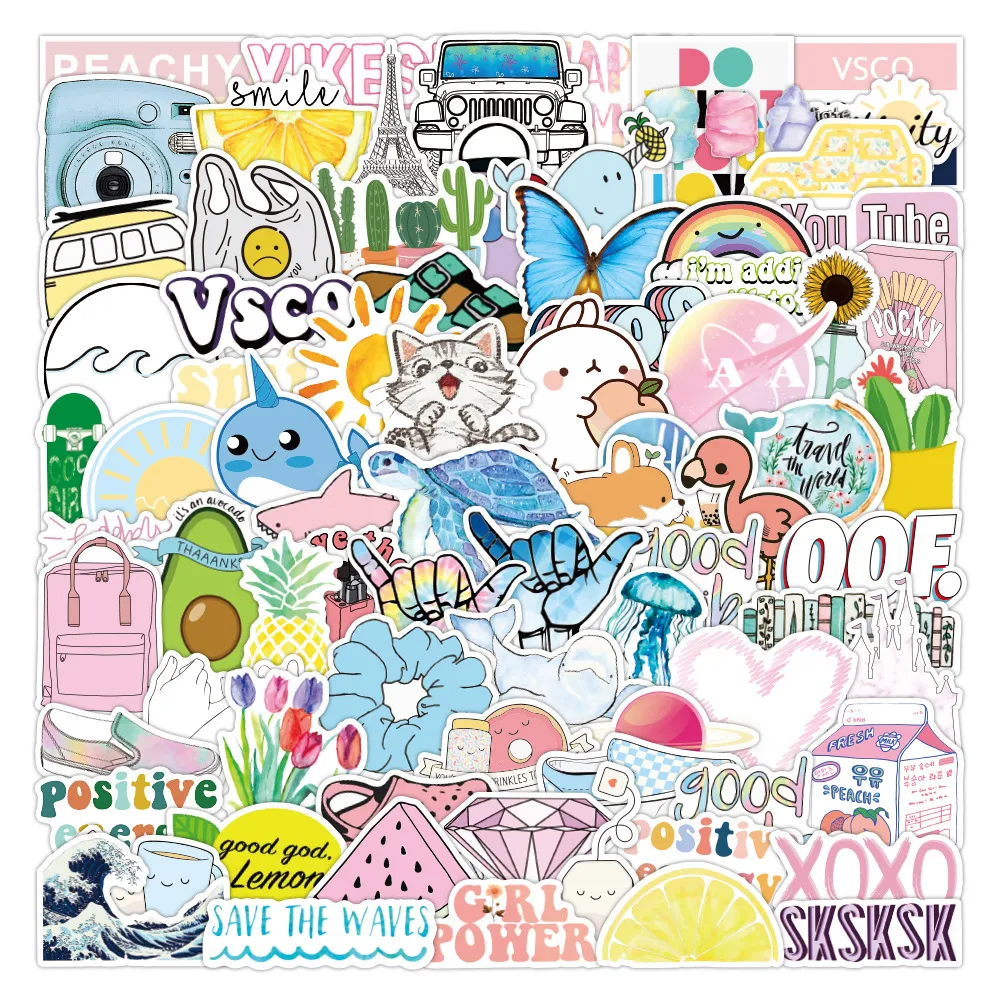 Waterproof sticker 10 50 Cartoon Vsco Girl Stickers Pack For Laptop Phone Bicycle Car Skateboard Luggage Guitar Toy Random 2454