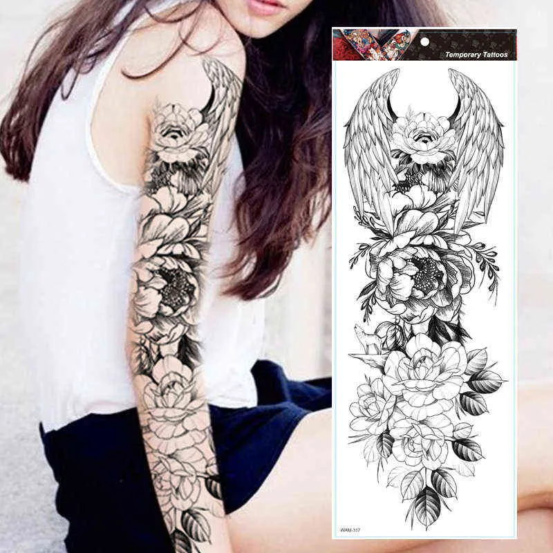NXY Tatuaggio Temporaneo Grande Manica Del Braccio Tigre Cranio Gufo Impermeabile Tatto Sticker Volpe Leone Body Art Tatoo Falso Completo Donna Uomo 0330
