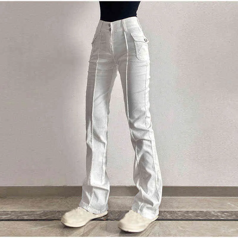 Vintage White Low-rise Striped Flare Denim Pants Mall Goth Indie Aesthetic Bags Patchwork Jeans Women Y2k Wide Pipe Pants L220726