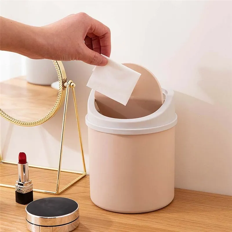 Mini Desktop Waste Bin Trash Can Garbage Basket Table Roll Swing Lid Small Scissors Pencil Household Office Storage Accessories 220618