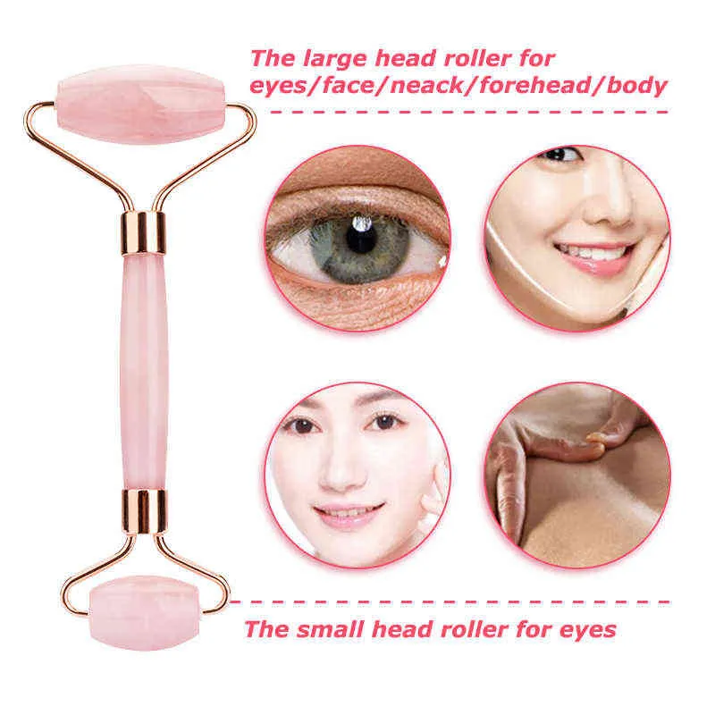 Natural Rose Quartz Gouache Scraper For Face Jade Roller Gua Sha Massage Eye Sleeping Mask Anti Wrinkle Beauty Tools 220510