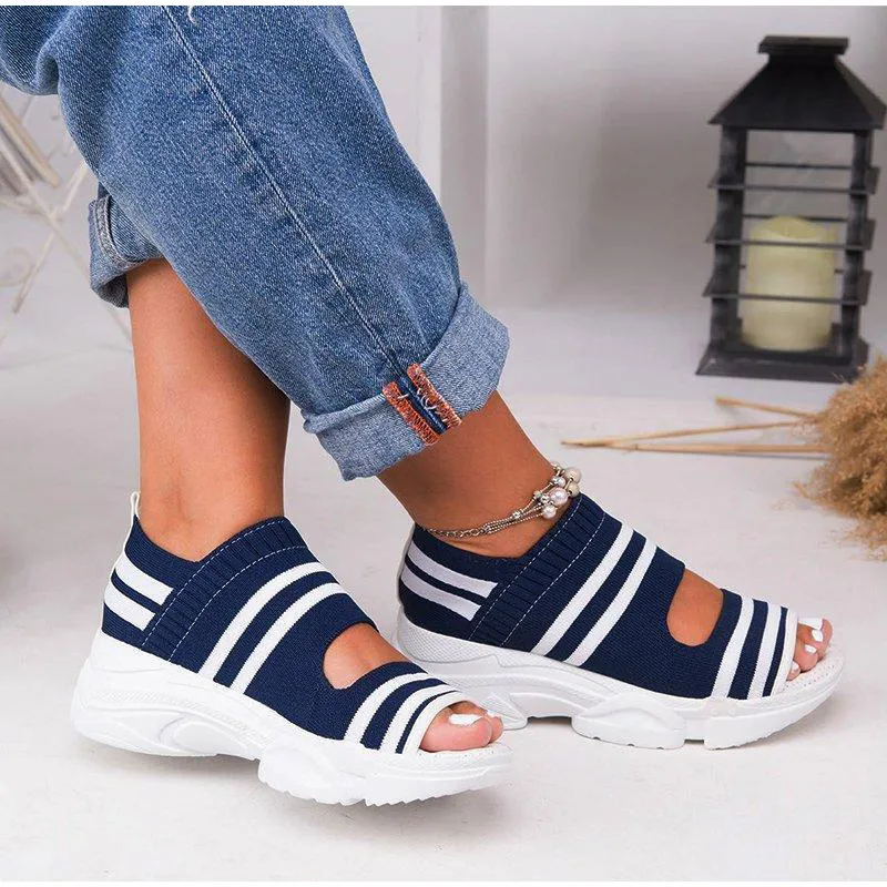 Kadın Sandalet Takozlar Ayakkabı Yaz Platformu Kadın Ayakkabı Kadın Peep Toe Üzerinde Kayma Örme Bayanlar Sneakers Rahat 220602