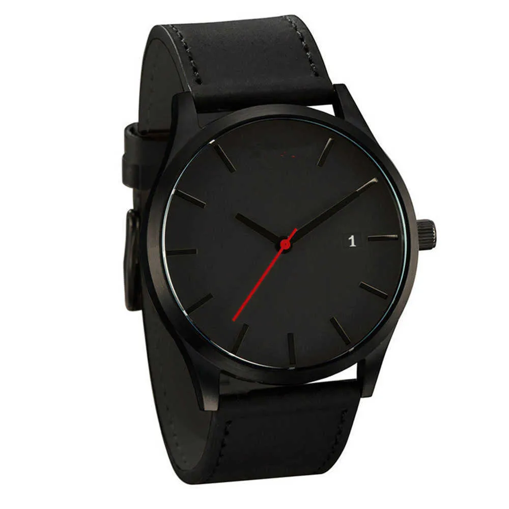 Quartz Watch Enkel Geometrisk Round Dial Leather Strap Business för Män 2022 Fashion Armband Armbandsur