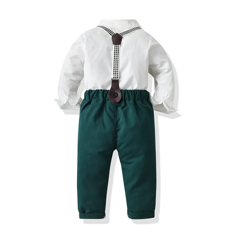 Top e Crianças Meninos Formal Roupas Set Toddler Boy Gentleman Manga Longa Camisa Branca + Suspensórios Calças roupas Roupas 220326
