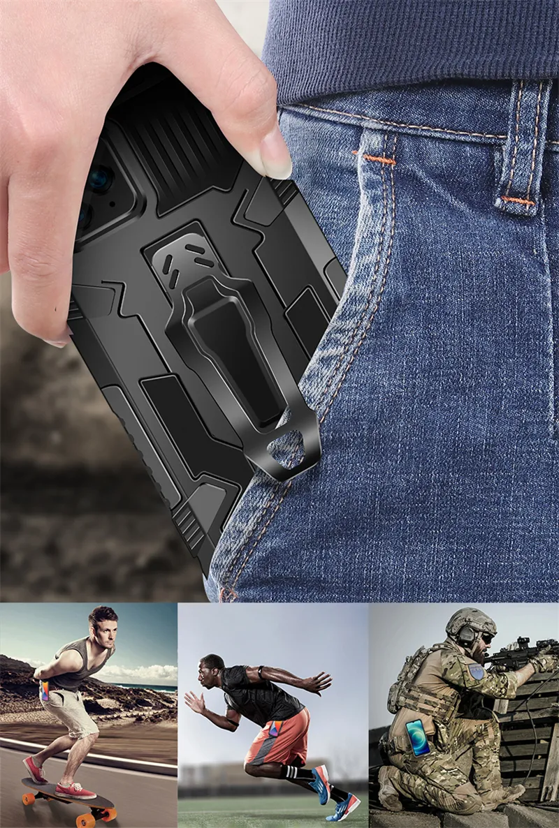 Schokbestendig Armor Cover Cases voor Xiaomi MI 11 Lite Belt Clip Soft Shell, TPU-schokdemperbestendige PC-standaard Achterkant