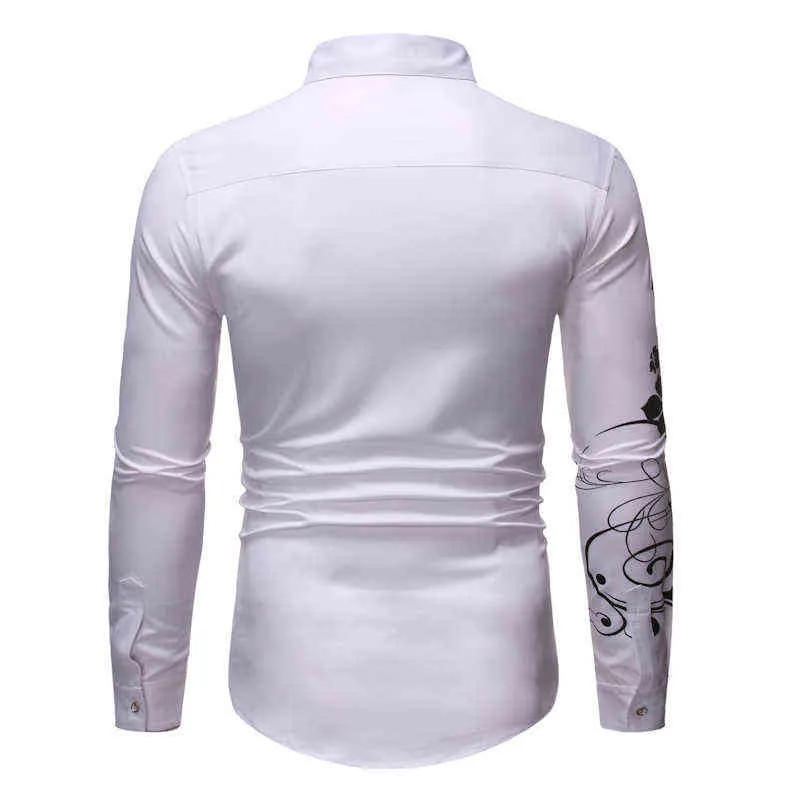 Białe sukienki męskie koszule 2022 Fashion Flower Floral Print Button Down Down Men Men Slim Fit Long Rleeve Camisa Social Masculina XL L220704