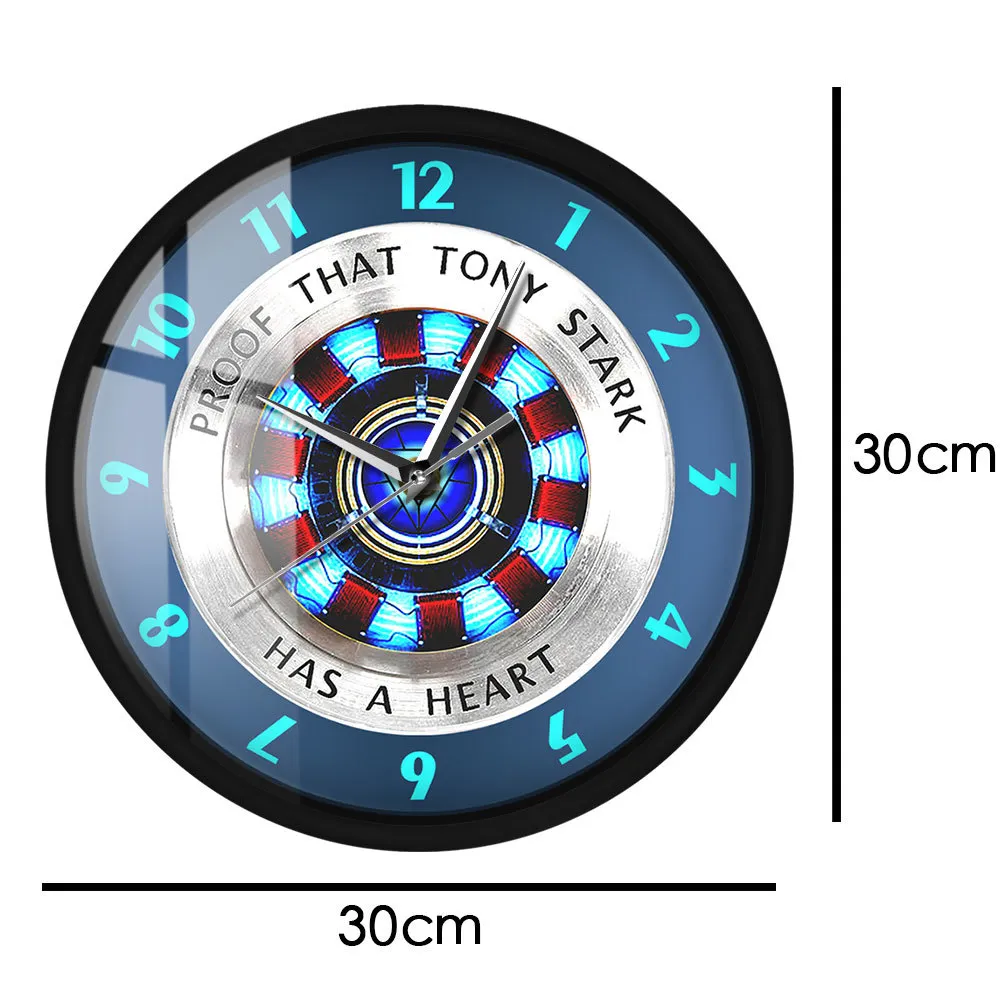Prova de que Tony Stark tem um reator de arco de arco de arco de metal moldura de parede LED Som de relógio de super -herói, estilo de super -herói Relógios pendurados relógios