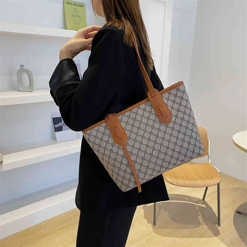 Bolso de mano para mujer, nuevo bolso de mano portátil con estampado de gran capacidad para otoño, bolso de hombro versátil con textura simple