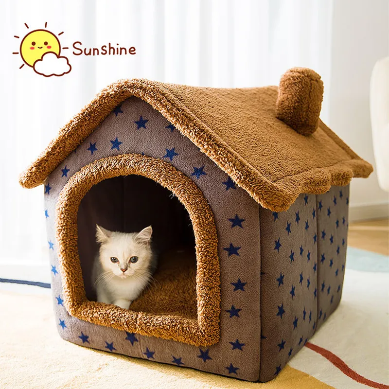 Foldable Deep Sleep Pet Cat House Indoor Winter Warm Cozy Bed for Small Dog Kitten Teddy Comfortable Kennel Supplies 220323