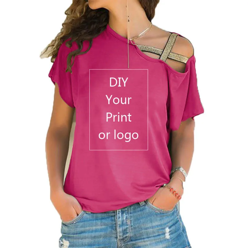 Customized Print T -Shirt für Frauen diy Ihre als p o oder Top T -Shirt Femme unregelmäßige Schrägkreuzbandgröße S 5xl 220614