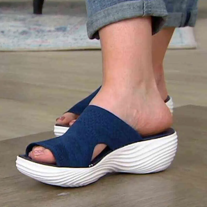 Sandales à glissière orthopédique extensible femmes sandales à bout ouvert diapositives respirantes chaussures à plate-forme orthopédique croisée extensible Beac Y220523