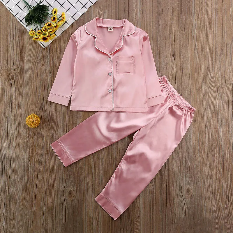 Kinderpyjamas Silk Satin Tops Pant Herfst Winter Kinderkinderen lange mouw slaapkleding meisje nachtkleding jongen pyjama sets 220706