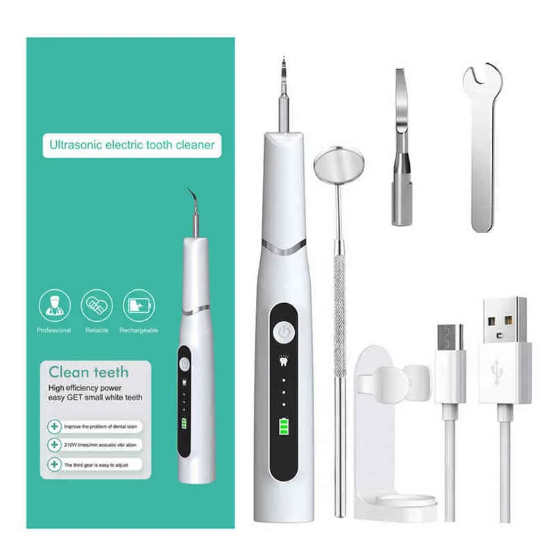 Elektrisk tandkalkylborttagare Hem Ultrasonic Portable Scaler Sonic Smoke Stains Tartar Plack Tandblekning Rengöringsverktyg 220713