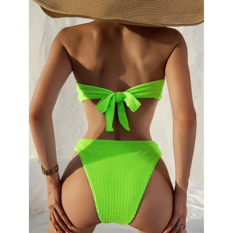 Sexy Bandeau Bikinis Beach Solid High Taist Micro Bikini żeńskie stroje kąpielowe wyściełane kostium kąpielowy Brazylijski zestaw kąpielowy W220425