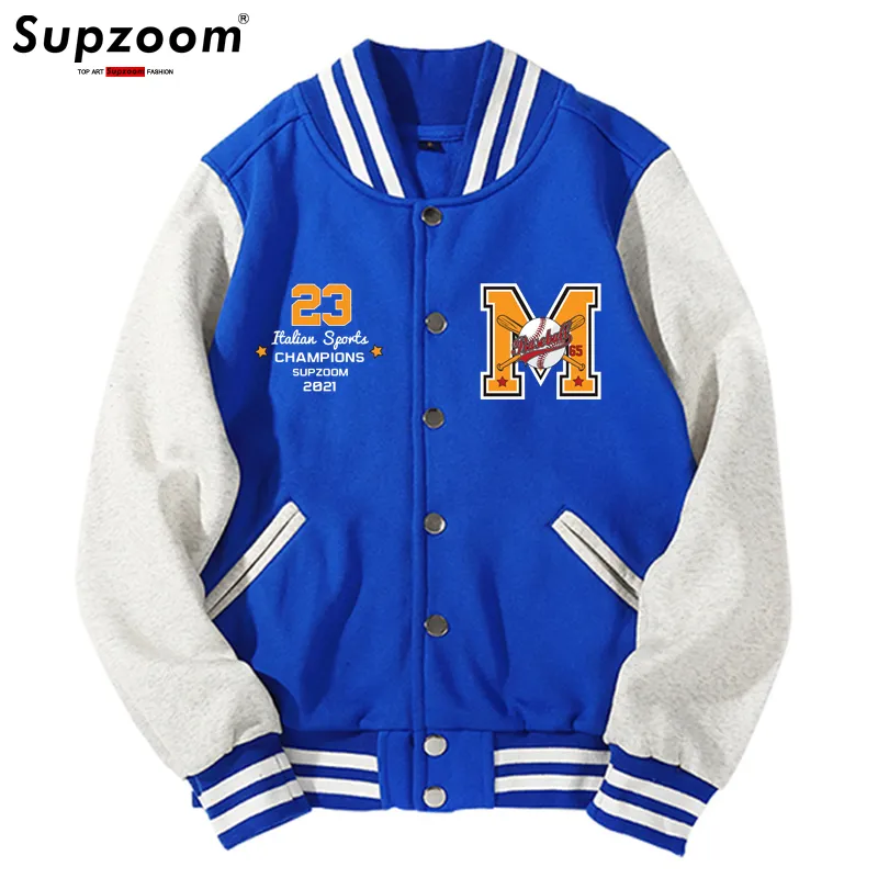 Supzoom Arrival Letter Rib Sleeve Cotton Top Fashion Single Breasted Casual Bomber Baseball Jacket Loose Cardigan Coat 220816
