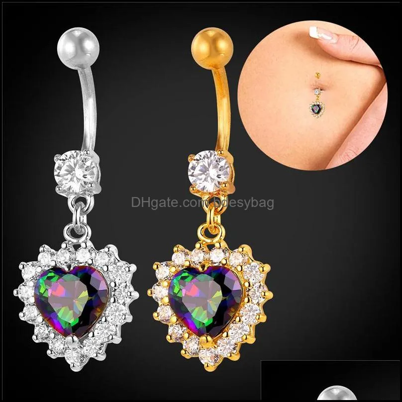 crystal heart shape women body yellow gold/silver color navel piercing jewelry whole belly button ring db352