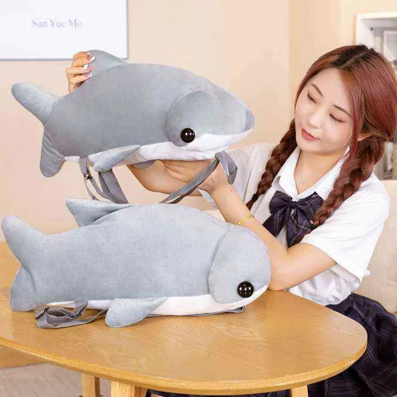 CM Plush ryggsäck Hammerhead Shark Cuddle Simulation Gray Filled Doll Soft Student School Bag for Children Barn Gift J220704