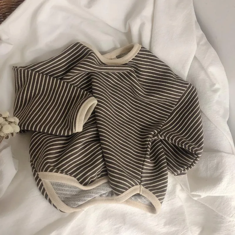 vidmid 소년 스웨터 티 스프링 긴 슬리브 한국어 줄무늬 탑 아동 렌즈 셔츠 올 매치 바닥을 찍는 소녀 셔츠 p4326 220812