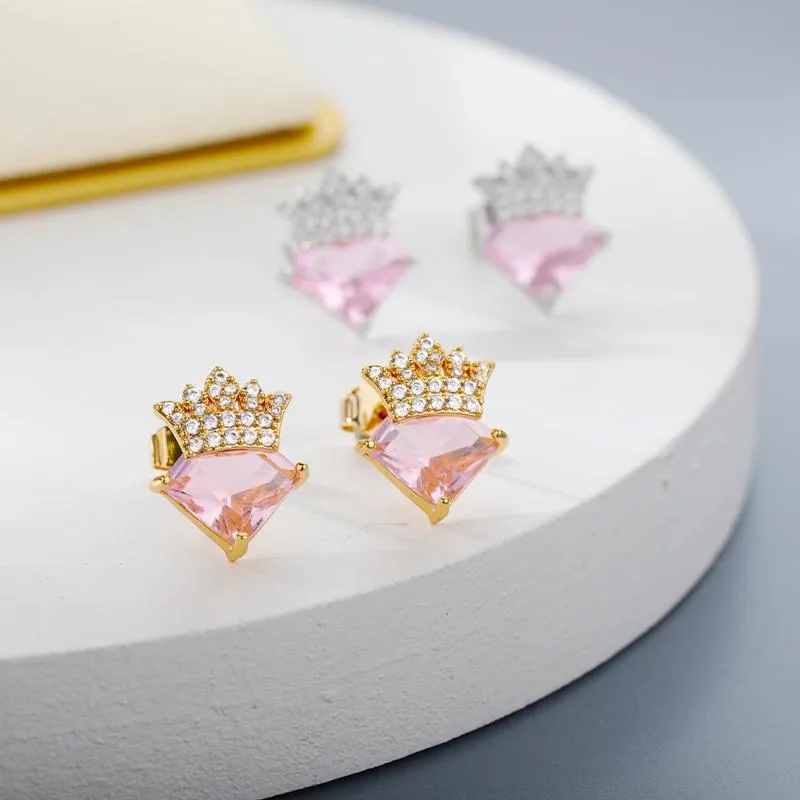 Stud en acier inoxydable couronne diamant boucles d'oreilles pour femmes or fille anniversaire anniversaire de mariage bijoux de mode GiftStud228f