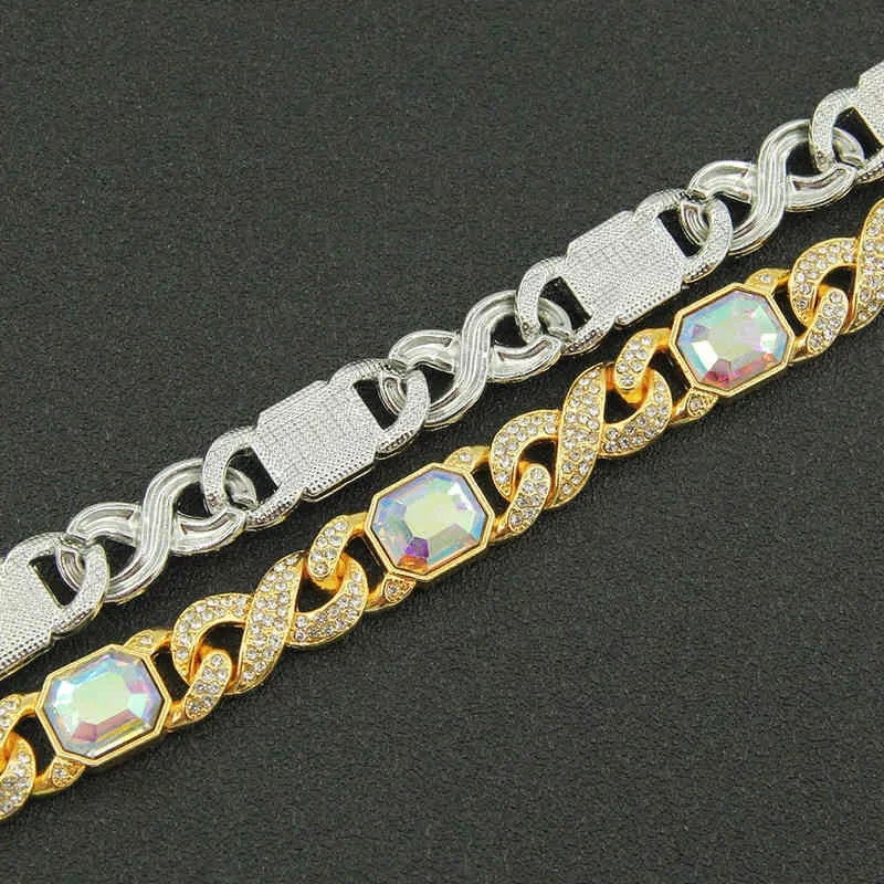 Hip hop – bracelet rectangulaire en diamant de couleur, 8 caractères cousus, chaîne cubaine, à la mode, punk personnalisé