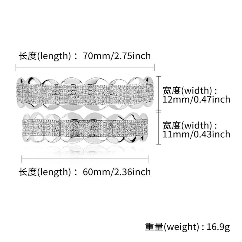 جديد بلينغ ميكرو الإعدادات Micro Cz Grillz مجموعة أعلى أسفل الفضة شوايات الفم الأسنان الفم الهيب هوب أزياء المجوهرات المجوهرات المجوهرات