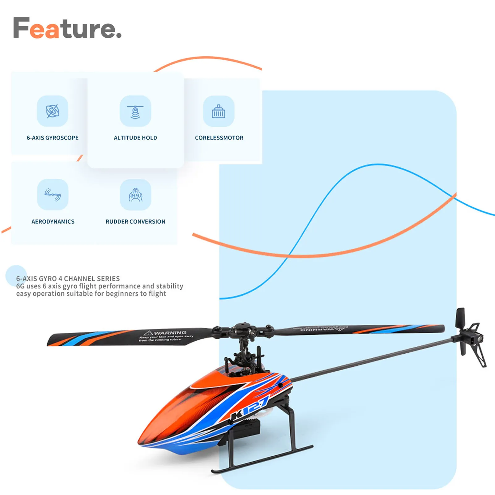 WLtoys XKS K127 RC Helicopter Remote Control Helicopter for Beginners 6axis Gyro Single Blade RC Aircraft Fixed Height 4CH RTF7271183