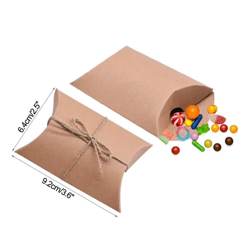 Pillow Candy Box Kraft Paper Christmas Gift Packaging Boxes Candy Bags Wedding Favors Birthday Party Decorations