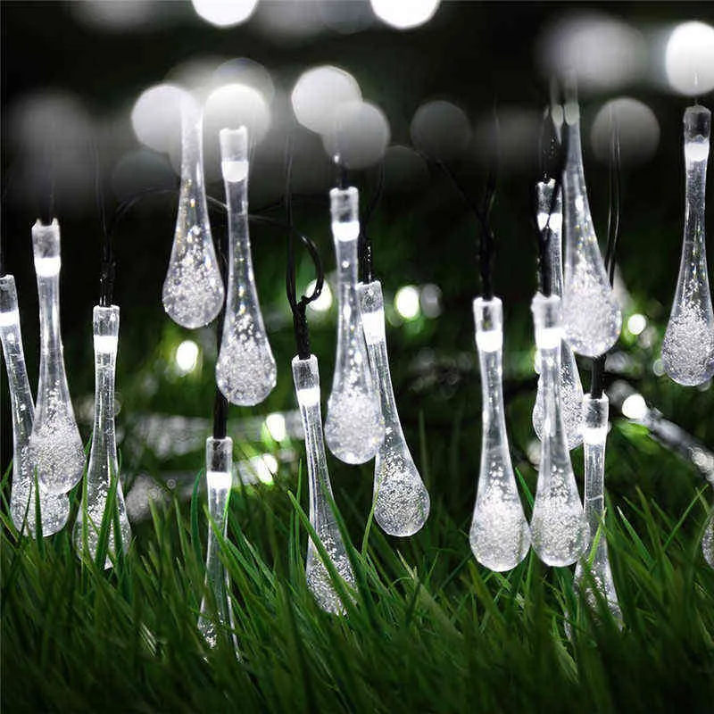 LED Outdoor Water Drops Lampa Słoneczne Światła sznurka M Diody LED w Holiday świąteczne przyjęcie Bożego Narodzenia Garland Garden Waterproof J220531