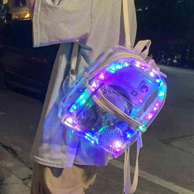 New LED Lights Unisex Backpack Transparent Clear Bagpack School Bag Cool Girl Boys Bag Lumious Night Outdoor Travel Bag
