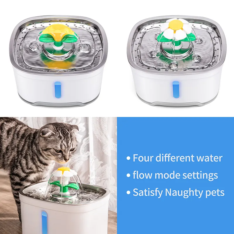 Fonte automática de água do gato do animal de estimação 2.4L com diodo emissor de luz do cão de USB elétrico que bebe o distribuidor 220323