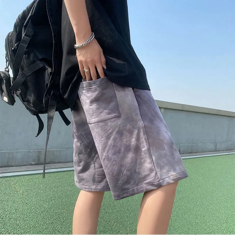 Pantaloncini casual da uomo Tie Dye High Street Patchwork progettato elastico in vita stile coreano Plus Size S 3XL Pantaloni da uomo tutti abbinati 220621
