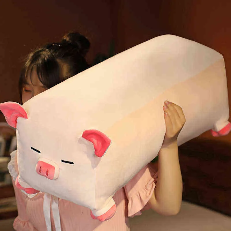 CM Cuboid Cartoon Pig Plush Kudde fylld Lie Piggy Toy Animal Children Baby Doll Birthday Gift Room Decor J220704