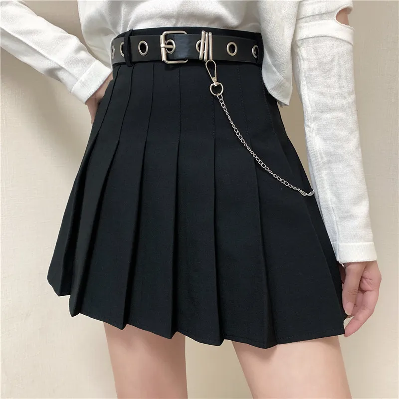 Harajuku xadrez saia mulheres punk y2k alta cintura mini tênis saias uniforme cadeia bolso a linha streetwear vintage cinto livre vintage 220322