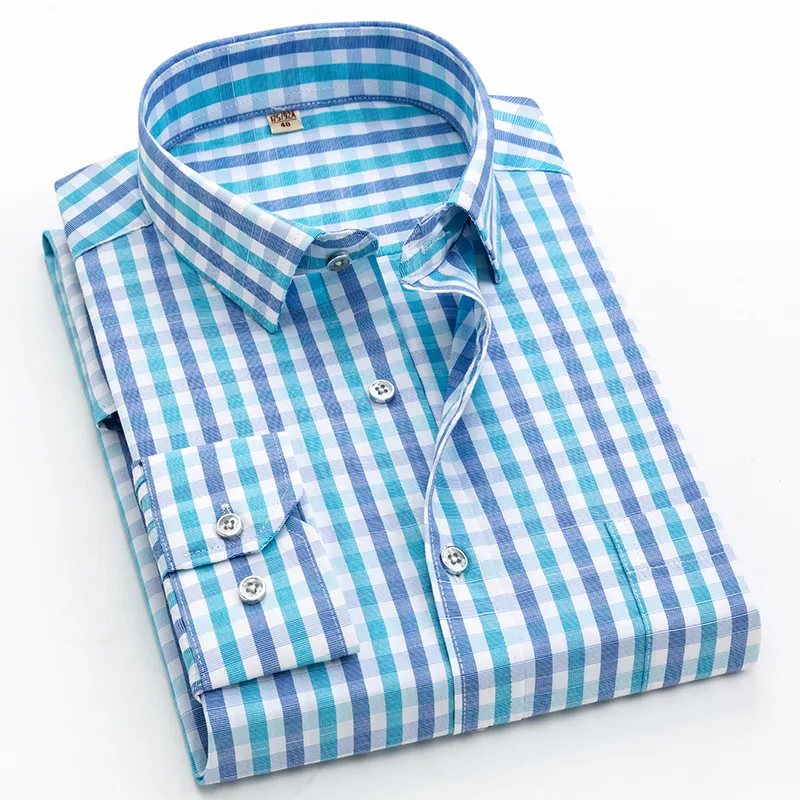 Camisa a cuadros de algodón de manga larga para hombres no planchas otoñales comerciales informales profesionales formal XS-5XL 220322
