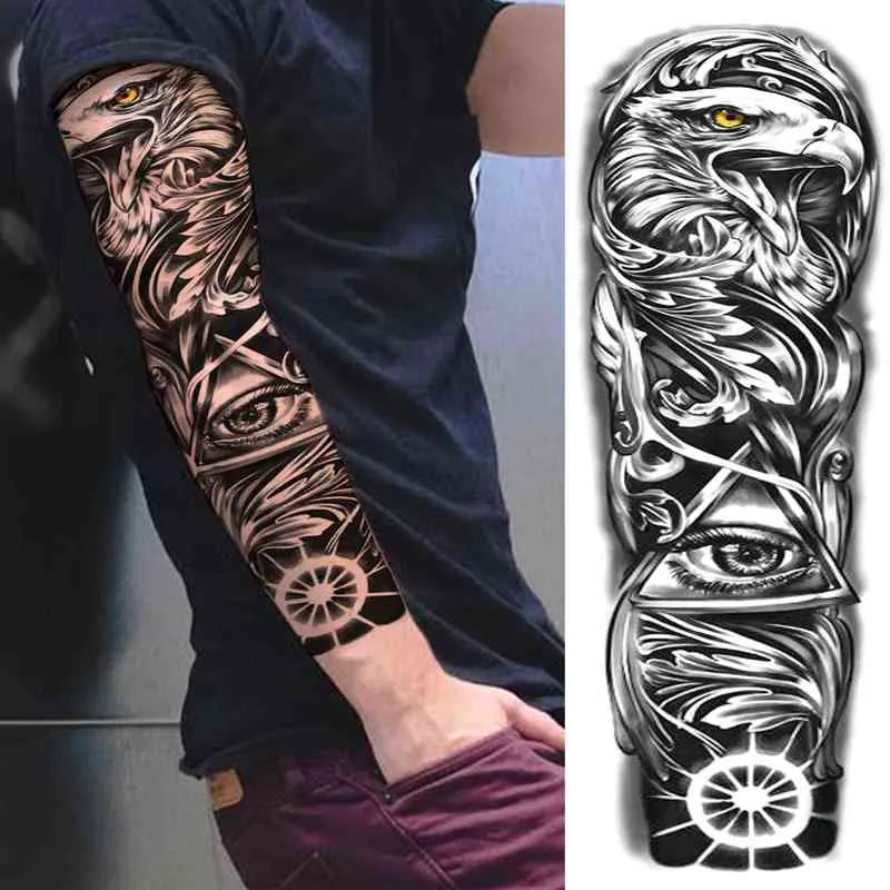 NXY Tatouage Temporaire Black Lion King s Sleeve pour Hommes Femmes Faux Gear Tigre Plein Bras Autocollant Réaliste Animal Tatoo Étanche 0330