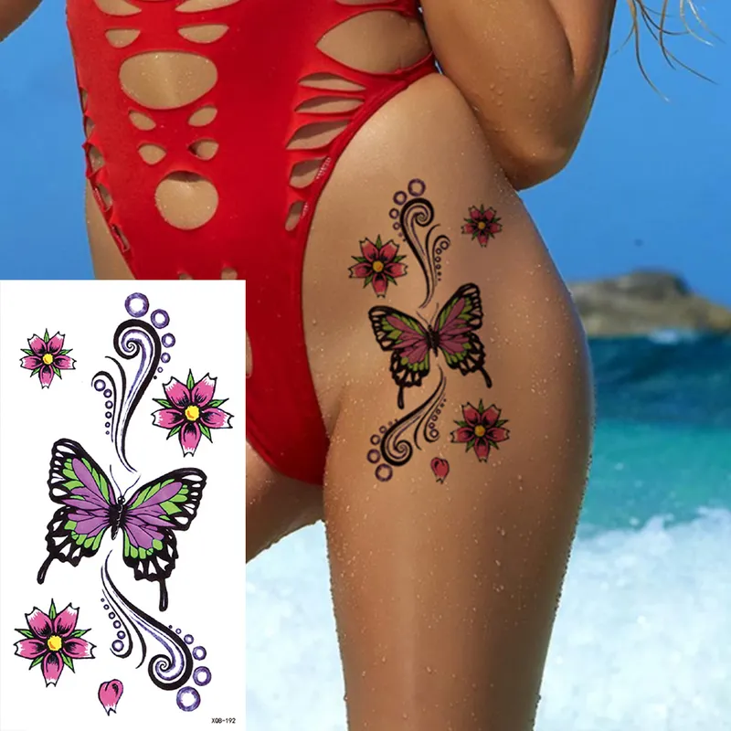 Impermeabile Autoadesivo del tatuaggio temporaneo 3D Pizzo Fiore rosa Tatuaggi Linea Loto Body Art Braccio Tatoo manica finta Donna Uomo 220521