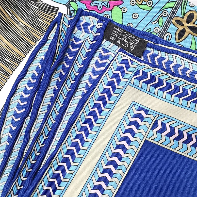 Manual de mão enrolado sarja lenço de seda feminino colorido sela impressão lenços quadrados echarpes foulards femme envolve bandana hijab 90cm 902758