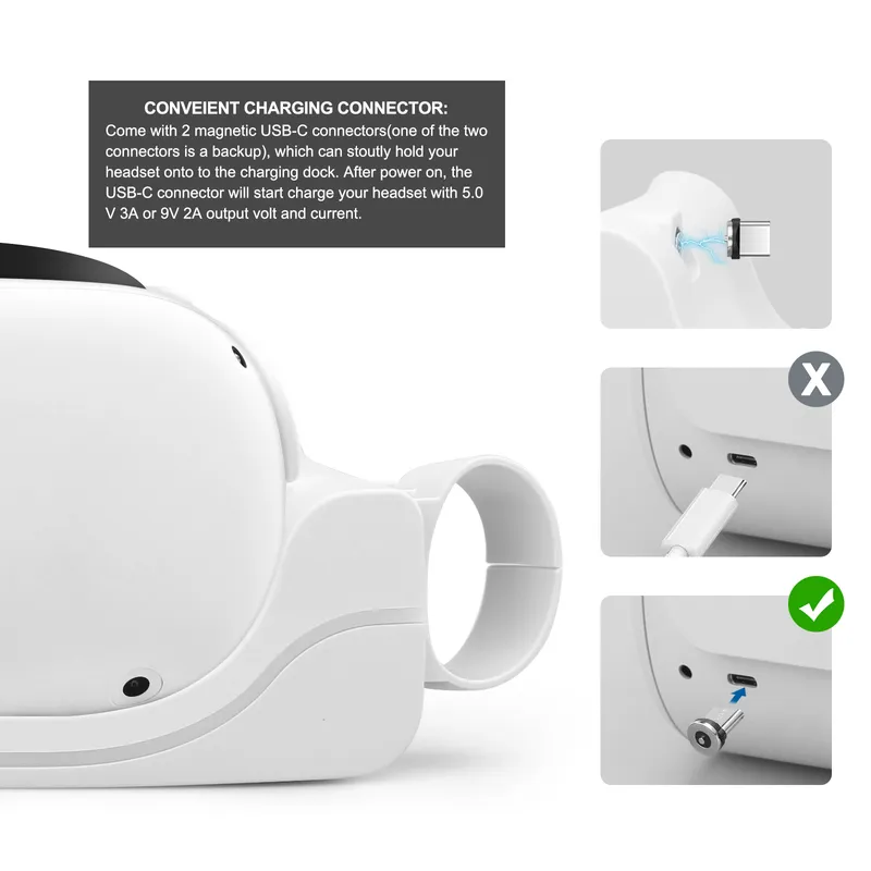 USB Magnetisk laddare Dockhållarstation för Oculus Quest 2 VR Headset Snabbladdningsställ Set 2 Tillbehör 220509