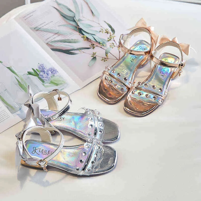 3-12 ans enfants sandales de plage transparentes pour filles 2021 nouvelles chaussures d'été pour enfant princesse élégant nœud sandales compensées G220523