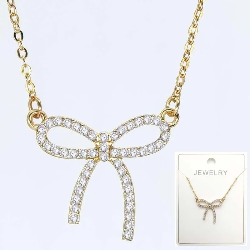 Simple Bow With Diamonds Necklace Bow Clavicle Chain245S