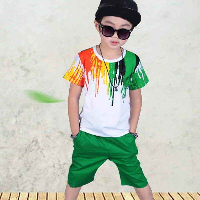 Summer Boys Clothing Set Casual Hip Hop Stripe красочная футболка брюки 2 шт.