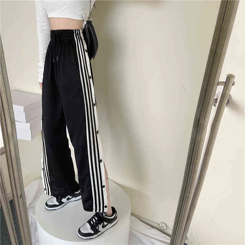 Casual Wide Ben Pants Women's Summer New Korean Version Button Loose and Thin Design Slitt Pants L220725