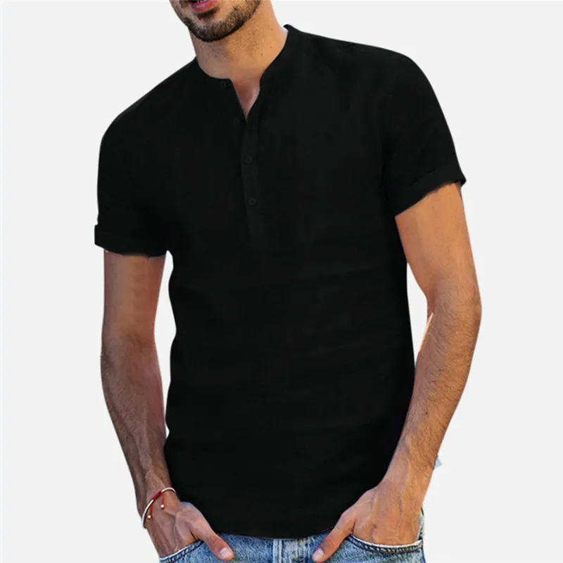 男性リネンシャツ半袖通気性メンズバギーカジュアルスリムフィットソリッドコットンメンズプルオーバートップブラウス220504
