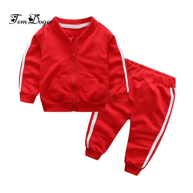 Tem Doger Beaby Boys Stells Sets Осенние детские хлопковые спортивные костюмы на молнии на молнии брюки 2 шт.