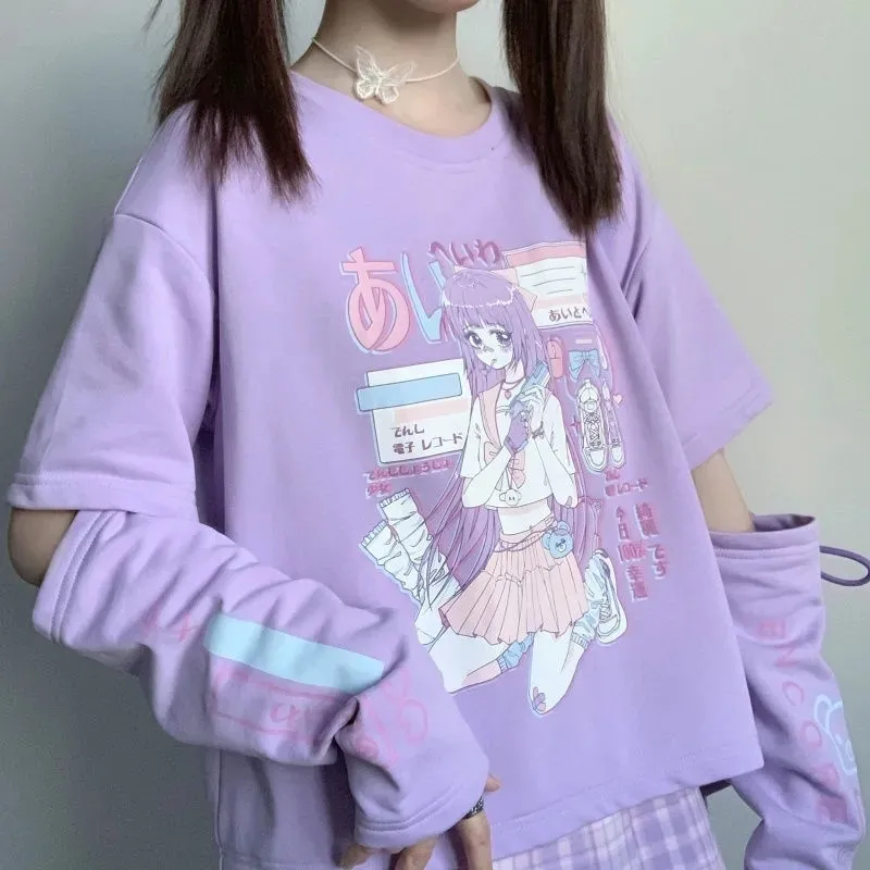 Giapponese Streetwear E Ragazza Anime Maglietta Vestiti Con Copertura Del Braccio Grafica Top Harajuku Kawaii Estate Magliette E Camicette Le Donne T Shirt 220812