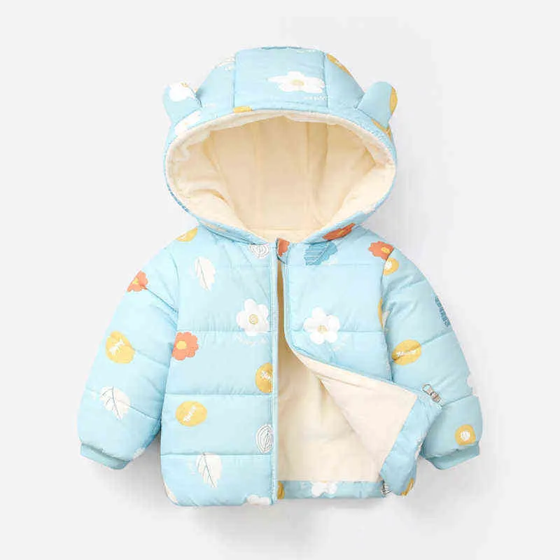 Kid's Girls Coat Zoete Bloemen met Velvet voering Warme Hooded 1-6-jarige jongen Koreaanse mode vrije tijd kinderkleding Jackets J220718