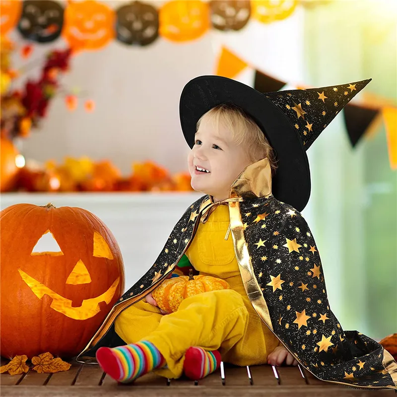 Ocasiones especiales Niños Disfraces de Halloween Capa de bruja Capa con sombrero Disfraz de niños Cosplay Accesorios de fiesta para 3-12 años 220826